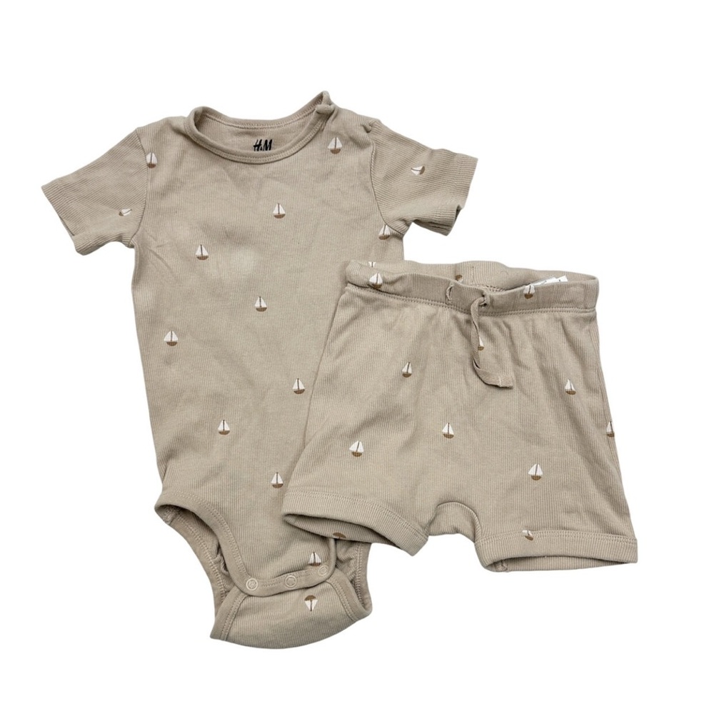 H&M Beige Baby Outfit with Sailboat Design
